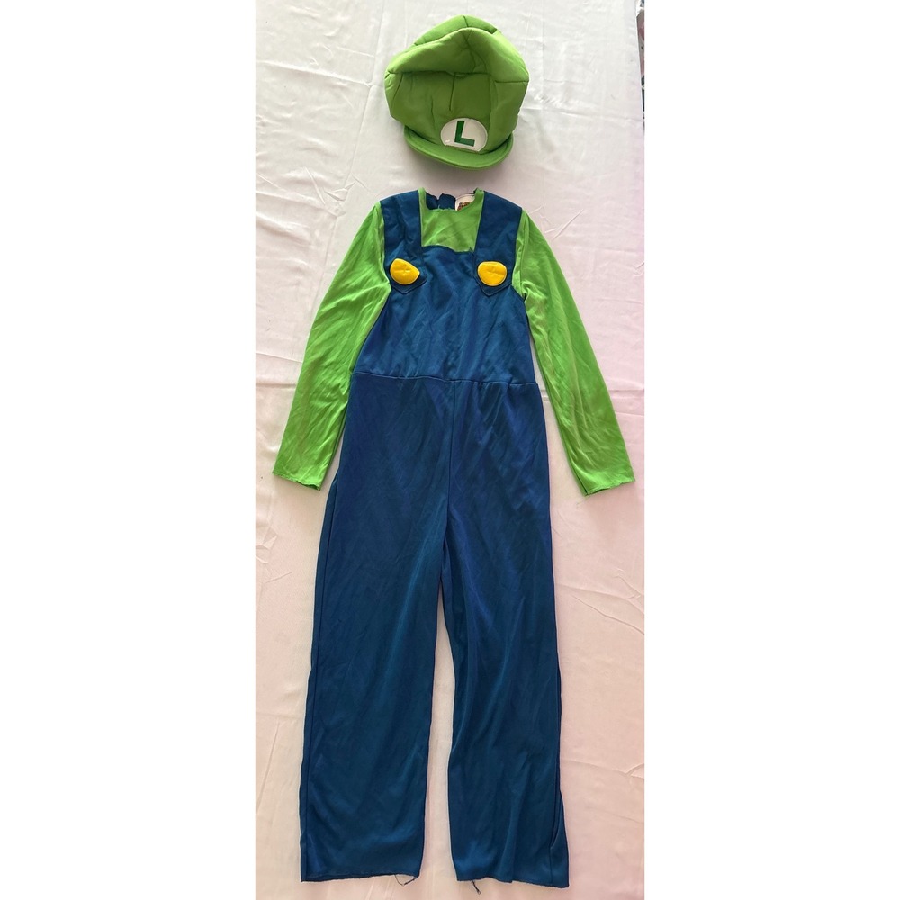 Nintendo Super Mario Luigi Costume Jumpsuit with Hat Kids Size S 4-6 Halloween